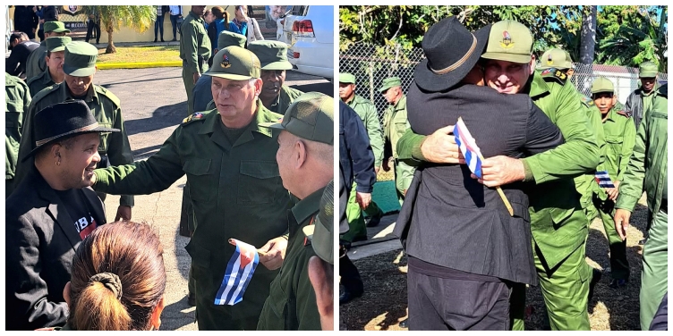 Arnaldo Rodríguez abraza a Díaz-Canel durante acto oficial del régimen