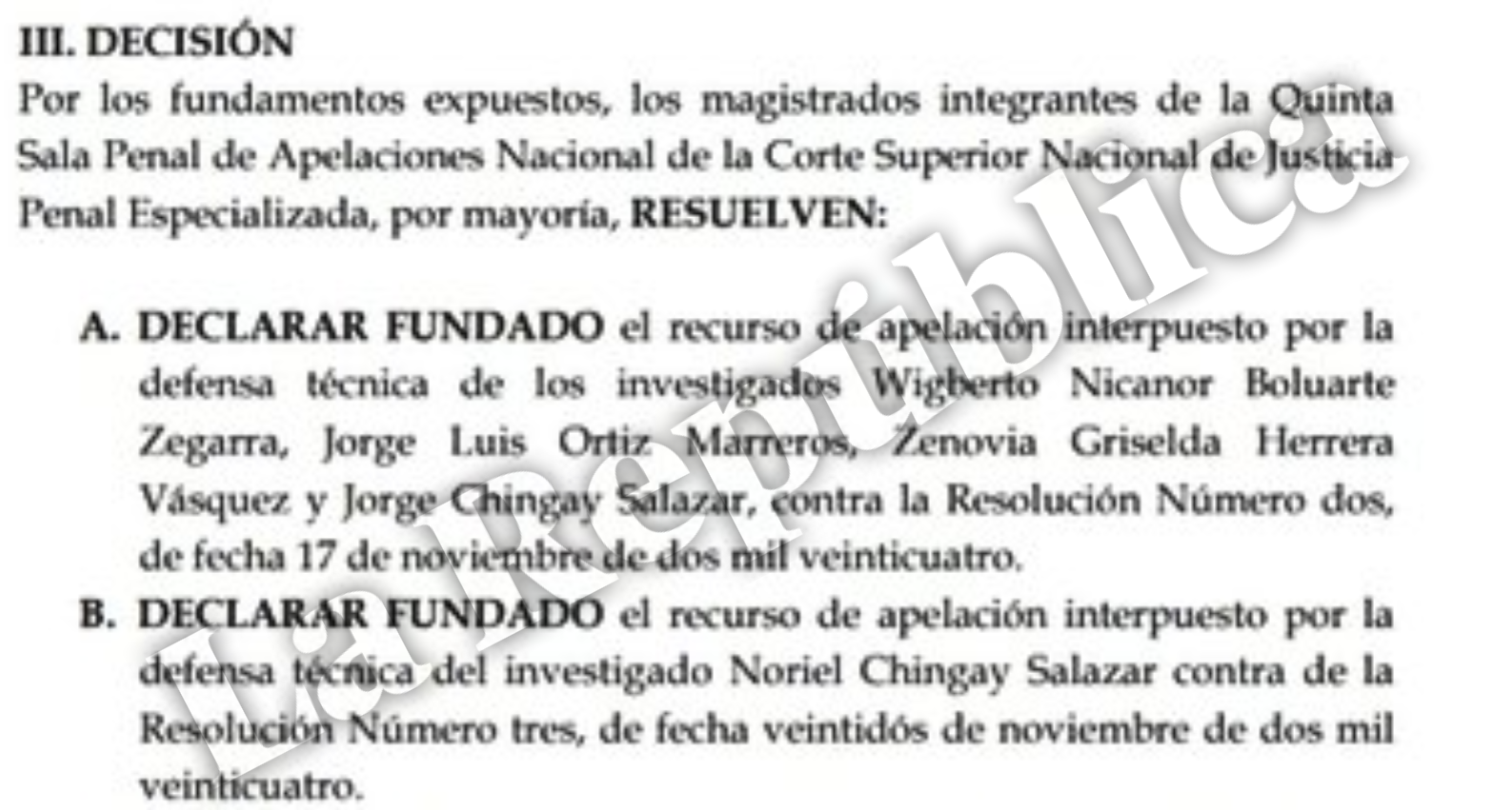 Judiciary annuls preventive detention against Nicanor Boluarte and others investigated in the 'Waykis in the shadow' case