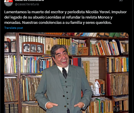 Nicolás Yerovi, journalist and founder of the magazine Monos y Monadas, dies at 73 years old