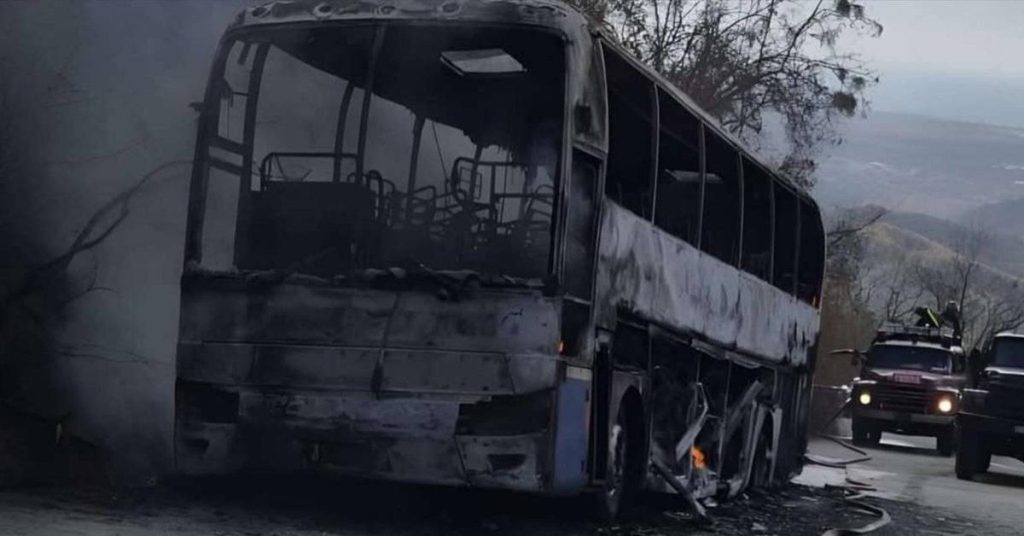 A bus with Czech tourists caught in collants caps