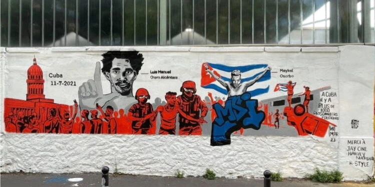 Mural homenaje a los presos políticos del 11J, realizado por el artista Wilmer Verdecia