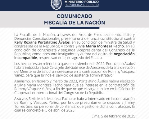 Prosecutor's Office filed a constitutional complaint against congressmen Kelly Portalatino and Silvia Monteza for incompatible negotiation