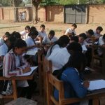 Students of San Miguel de los Junos pass classes in the patio because the City Hall does not deliver its module