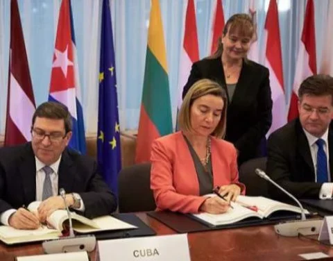 Firma del Acuerdo de Cooperación y Diálogo Político entre el Gobierno cubano y la Unión Europea, en 2016