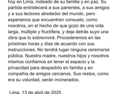 Mario Vargas Llosa died, Nobel Prize for Literature, at 89