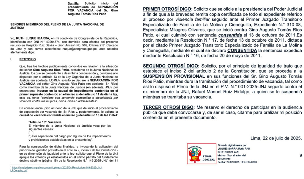 Prosecutor's Office intervenes the Ombudsman for irregular designation of Gino Ríos as a member of the JNJ