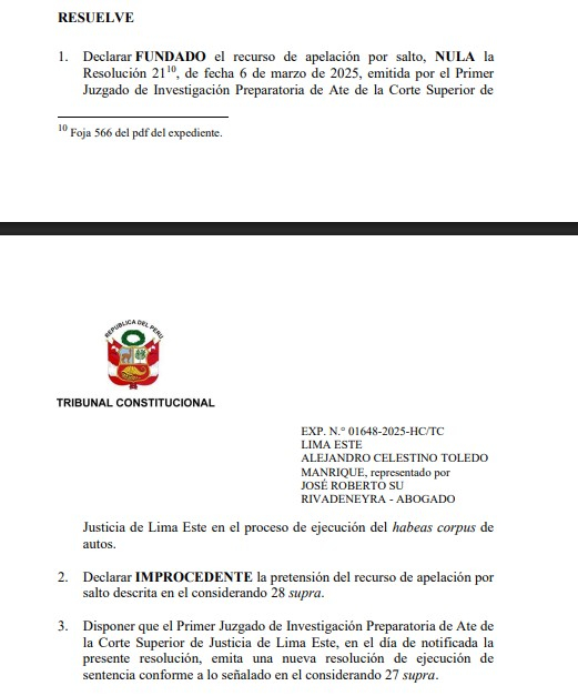 Alejandro Toledo: TC orders that former president receiving medical attention in a private clinic