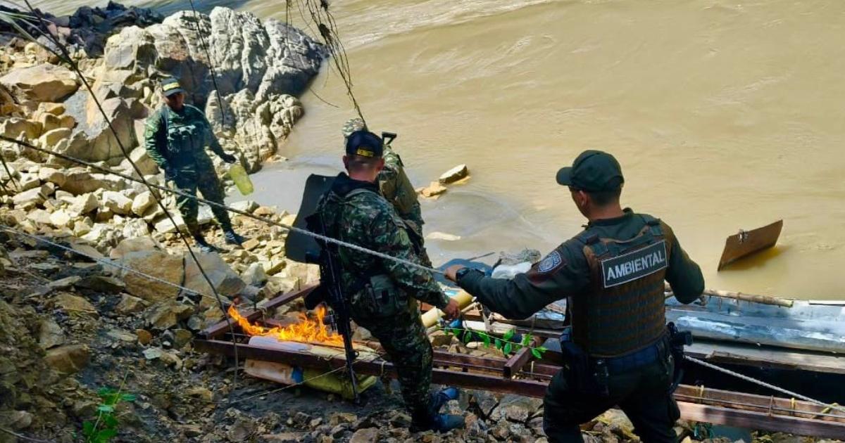 Army destroyed six dredgas used for illegal mining