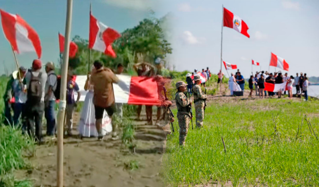 Citizens of Santa Rosa Izan Flag of Peru, while singing National Anthem