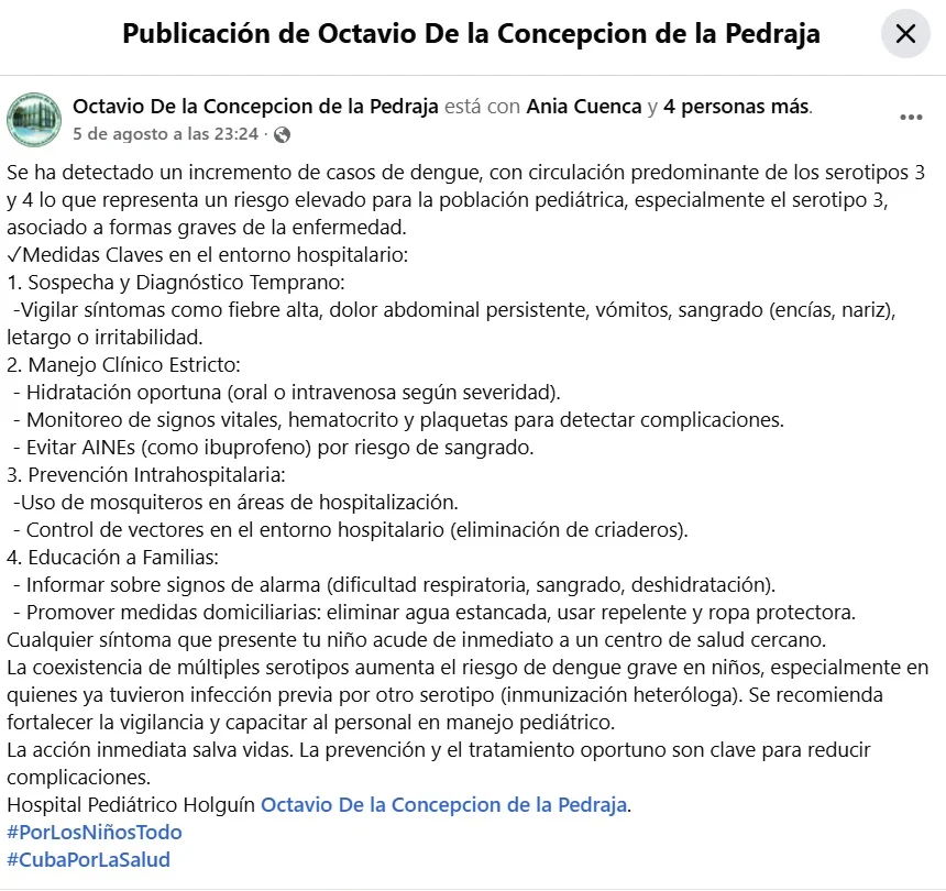 Holguín reports increase in dengue cases: the health of infants worries