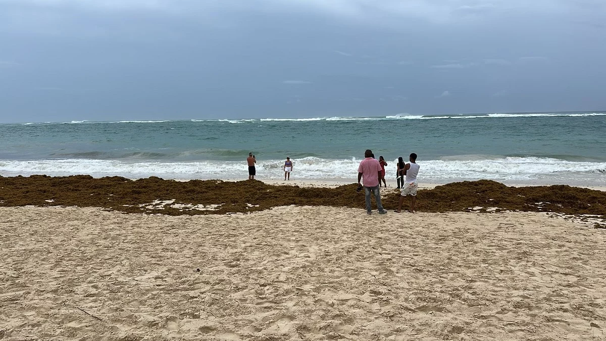 Personas viendo oleaje y tomándose fotos en la orilla de playa en el este del país, pese a que COE prohíbe acercarse a las costas por huracán Erin.