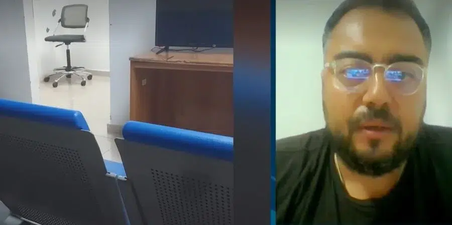 La sala del Aeropuerto Internacional "José Martí" en la que Amine Ayoub (derecha) fue retenido