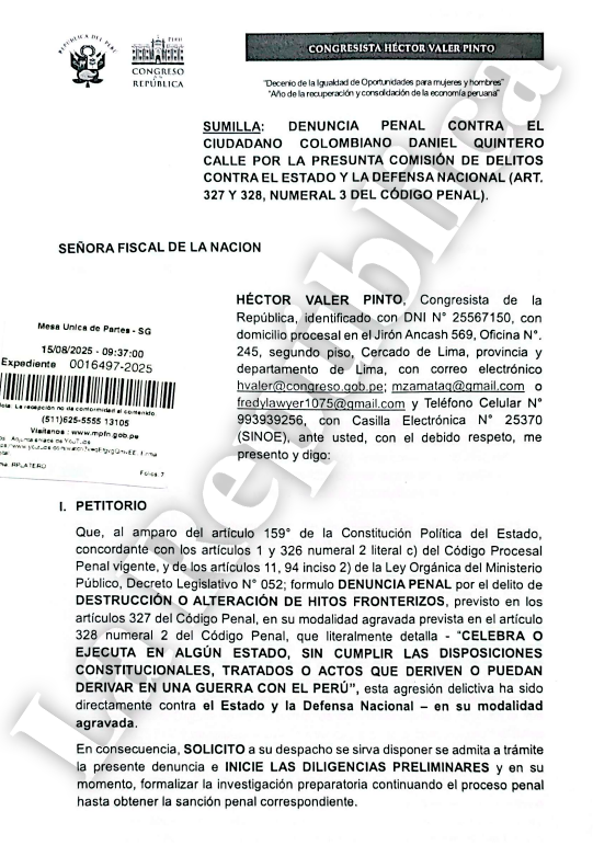 They present a criminal complaint against politician Daniel Quinteros for the Flag of Colombia in Santa Rosa