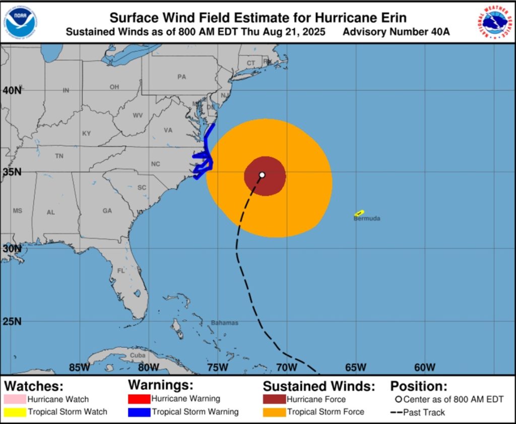 USA: Risk of flooding in coastal communities while Erin is still north