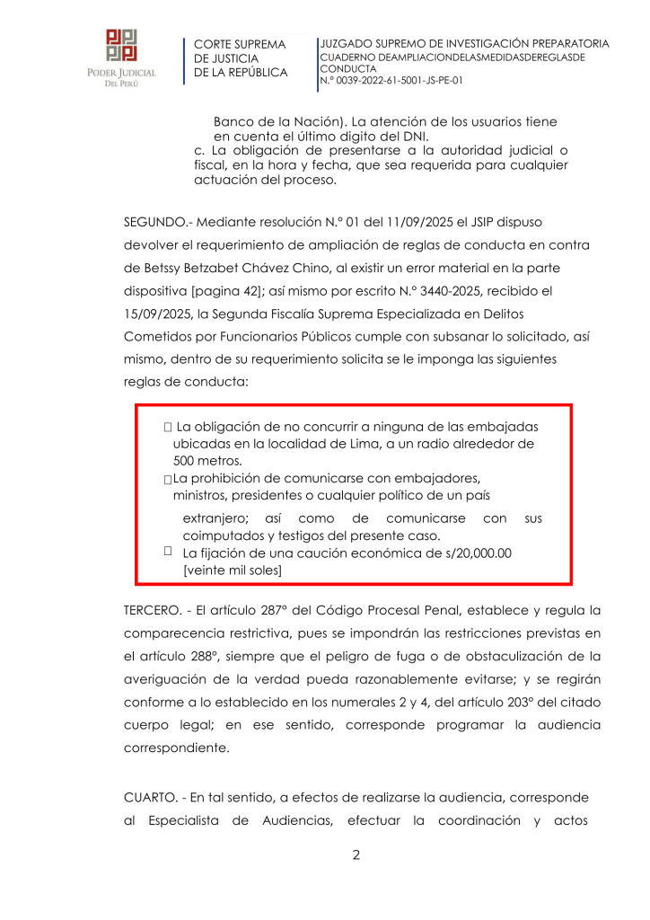 Betssy Chávez: Prosecutor's Office asks the Judiciary