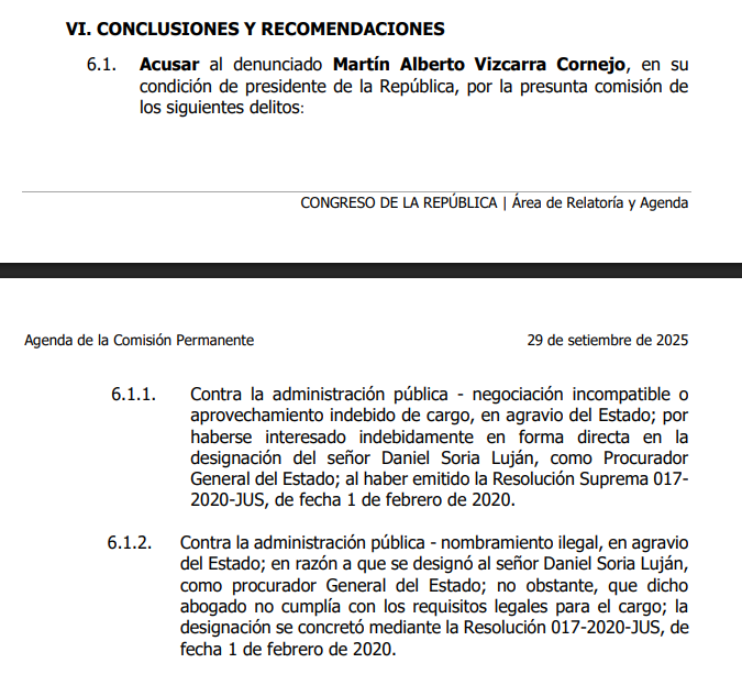 Congress approves accuse Martín Vizcarra for appointing Daniel Soria as attorney