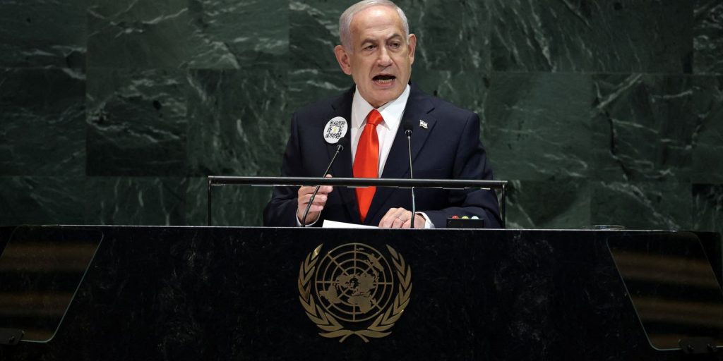 Delegations leave empty chairs during Netanyahu's speech on the UN