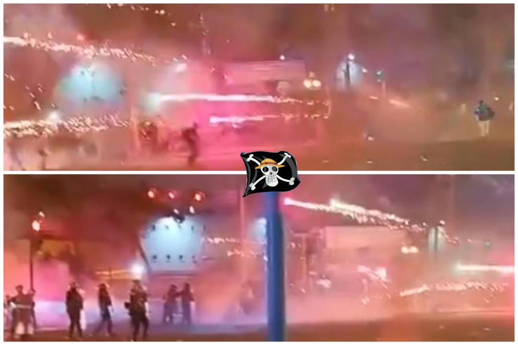 March Z: Pyrotechnics launch to police (video)