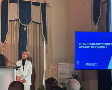 Marco Rubio durante su intervención en la ceremonia de entrega del Premio Solidaridad Lech Wałęsa a Berta Soler, celebrada este martes en Miami