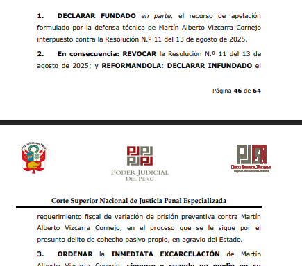 Martín Vizcarra is released: Judicial Power orders its release