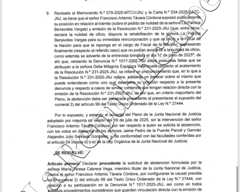 National Justice Board departs Francisco Távara from the debate about the suspension of Delia Espinoza