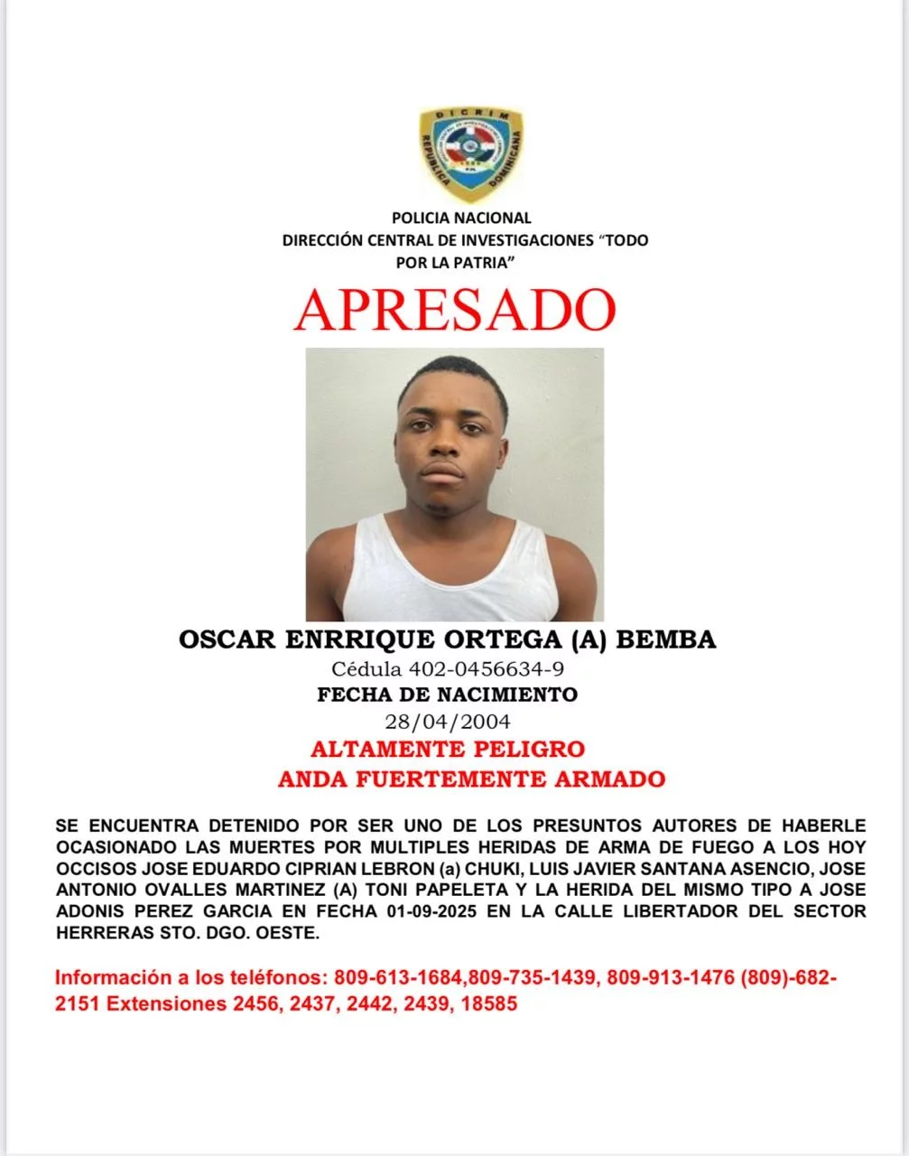 Police captures one of those involved in death of 3 alleged criminals in Herrera