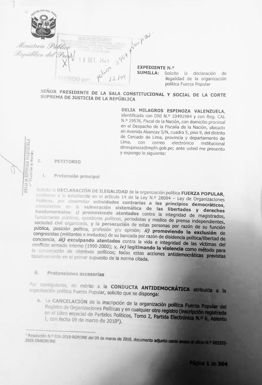 Prosecutor of the Nation requests that the Popular Force Party be declared illegal and its exclusion from the next elections 2026