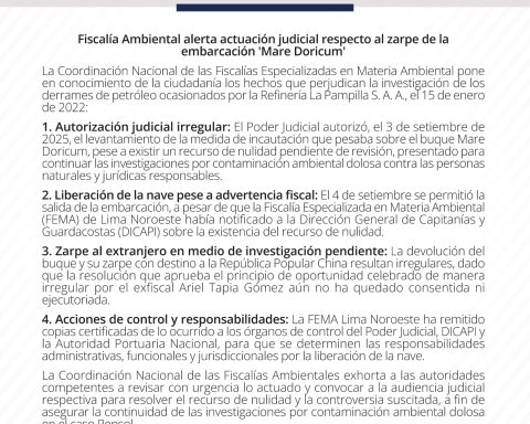 Prosecutor's Office requests to stop ship involved in Repsol oil spill to continue investigations