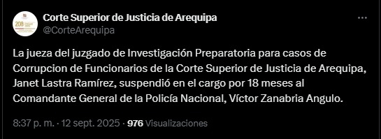 Victor Zanabria: Judicial Branch approves suspension of 18 months against the general commander of the PNP