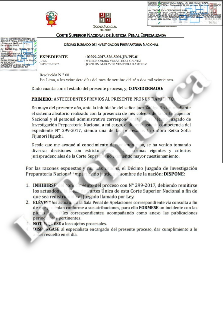 Cocktails case: judge withdraws from seeing the TC sentence after a report that links him to César Acuña