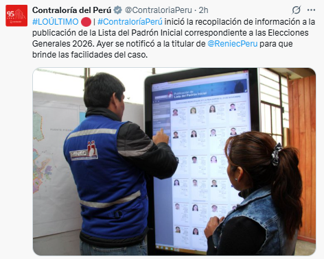 Comptroller's Office begins investigation of Reniec for exposing the electoral roll