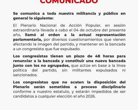 Congress: Popular Action leadership dissolves its own bench and gives its members 48 hours to resign