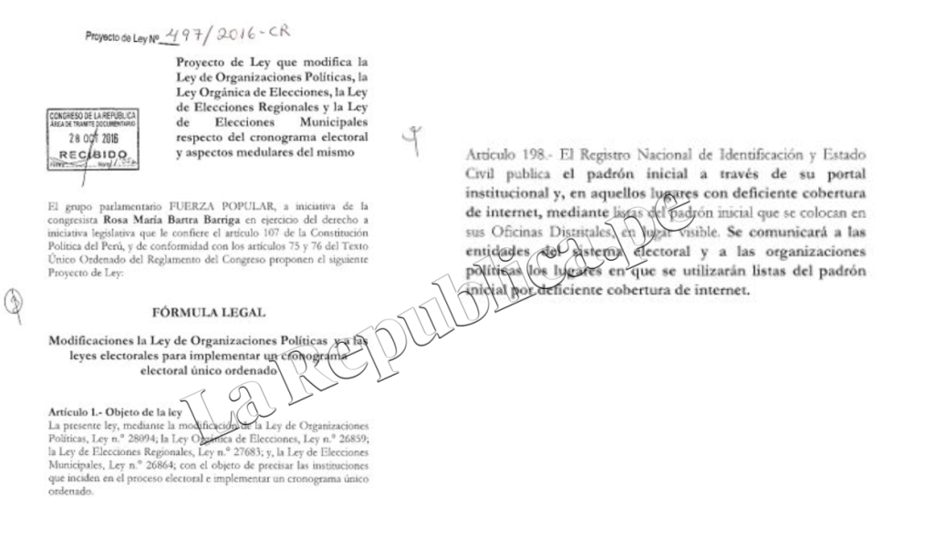 Fuerza Popular modified the rule so that Reniec can display the electoral roll on the internet