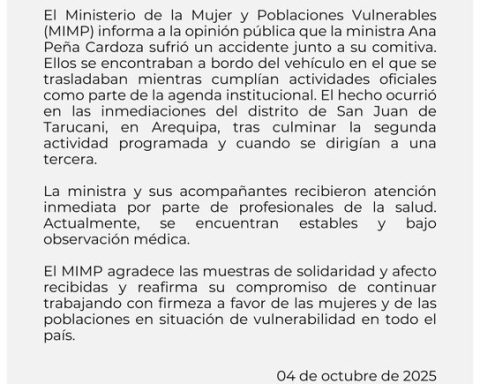 Minister of Women and her delegation suffer accident in Arequipa: they received medical attention and are under observation