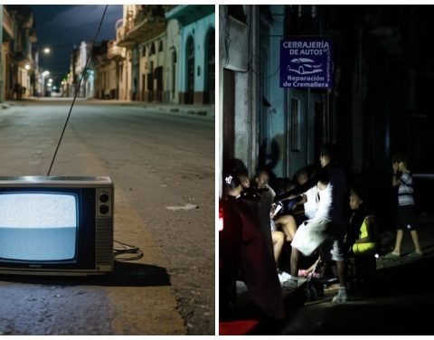 Un televisor en las calles de Cuba durante apagón
