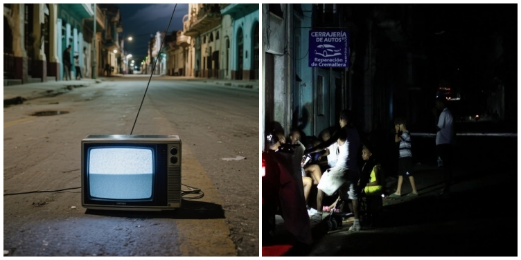 Un televisor en las calles de Cuba durante apagón