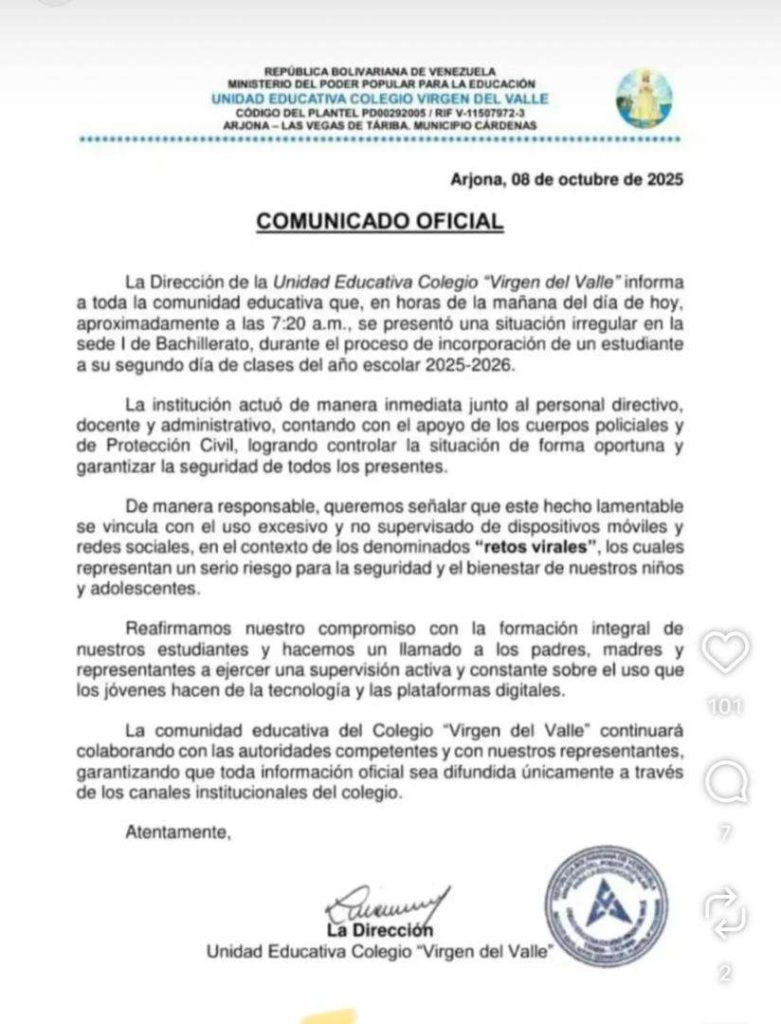 Student injured three students in Táchira to fulfill a viral challenge