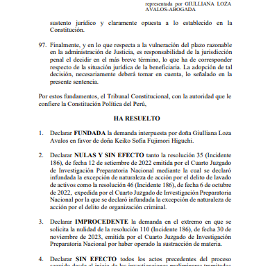 TC ruling on the Cocktails case against Keiko Fujimori