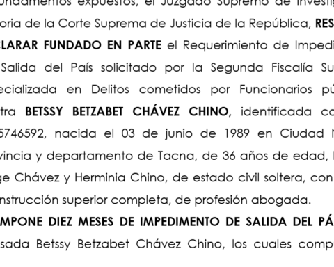 The Judiciary dictates a 10-month ban on leaving Peru against Betssy Chávez.