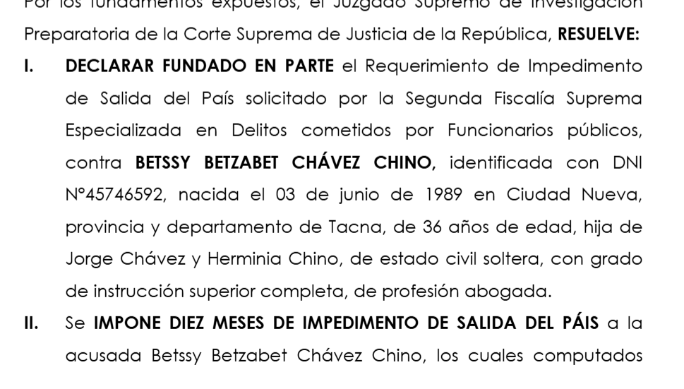 The Judiciary dictates a 10-month ban on leaving Peru against Betssy Chávez.