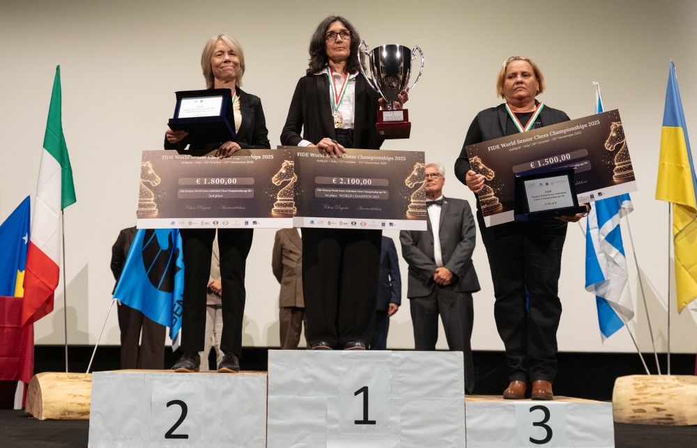 Cuban Maritza Arribas takes the podium at the Senior Chess World Cup
