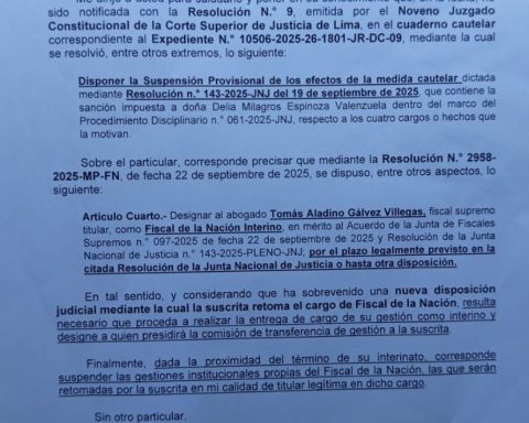 Delia Espinoza asks Tomás Gálvez to hand over the position of interim prosecutor of the Nation: "It is necessary to suspend the procedures"