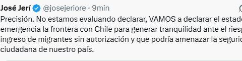 José Jerí declares the Peru - Chile border in a state of emergency to reinforce immigration control