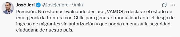 José Jerí declares the Peru - Chile border in a state of emergency to reinforce immigration control