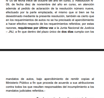 New resolution of the Judiciary grants two more days to the JNJ to replace Delia Espinoza as prosecutor of the Nation