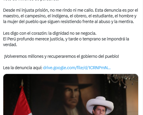 Pedro Castillo after denouncing 100 congressmen and Dina Boluarte: "They violated the law, they trampled the vote of Peruvians"