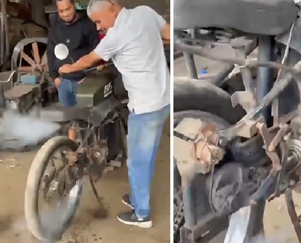 Motocicleta hecha a vapor por un inventor colombiano.