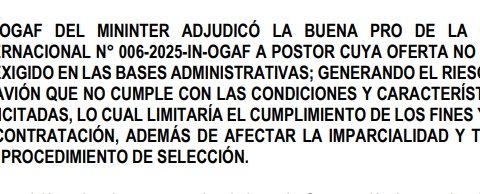 The Comptroller's Office confirms that the plane purchased by the Mininter is not the one requested by the Police Aviation Directorate.