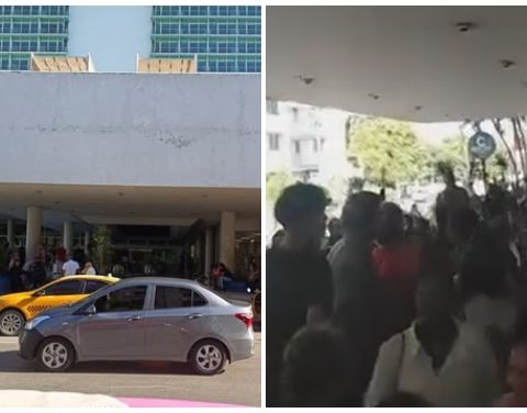 Concentración de cubanos en el hotel Habana Libre