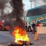 Artisanal miners block Panamericana Sur highway in the district of Chala